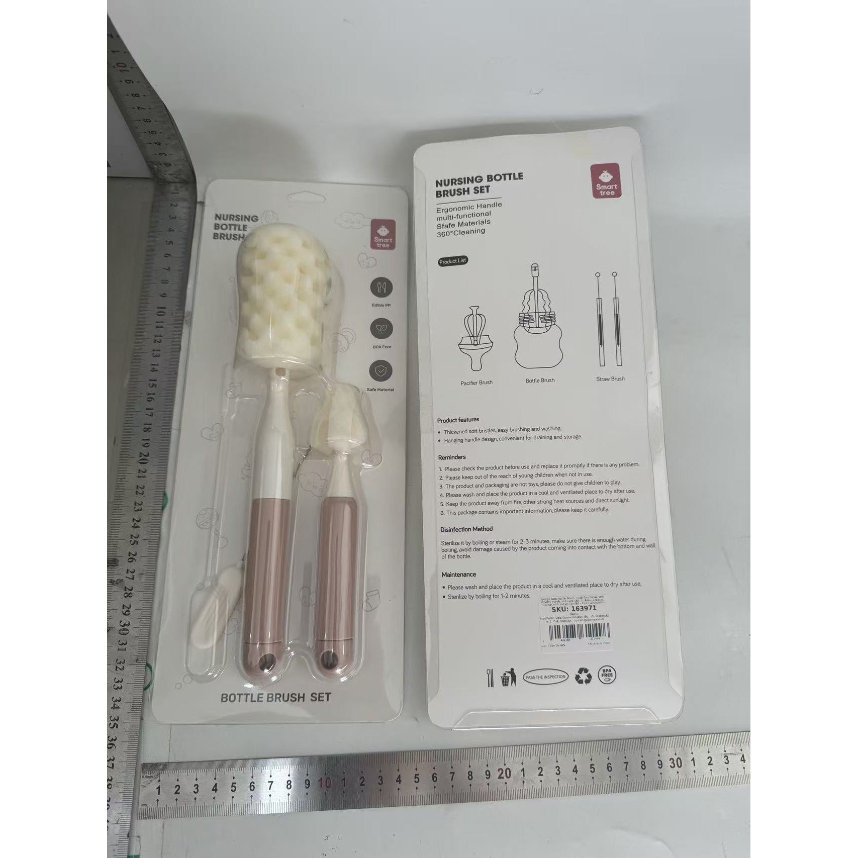 Set 3 Perii de Spalat Biberoane, Flippy, pentru Tetina, Biberon, Pai, Materiale Sigure, fara BPA, Curatare 360°, Roz