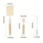 Set 3 Perii de Spalat Biberoane, Flippy, pentru Tetina, Biberon, Pai, Materiale Sigure, fara BPA, Curatare 360°, Bej