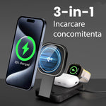 Statie de Incarcare MagSafe 3 in 1, Flippy, Magnetica Wireles Charger, Compatibil cu Apple iPhone, iWatch, AirPods, New