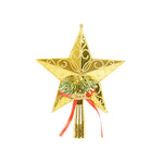 Varf decorativ de brad, Auriu, in forma de Stea, cu decoratiune Merry Christmas, din Plastic, 18.5 x 15 cm,