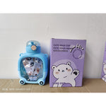 Sticla cu pai pentru copii, Flippy, model ursulet, gradata, stickere aplicate, curea reglabila, din plastic rezistent