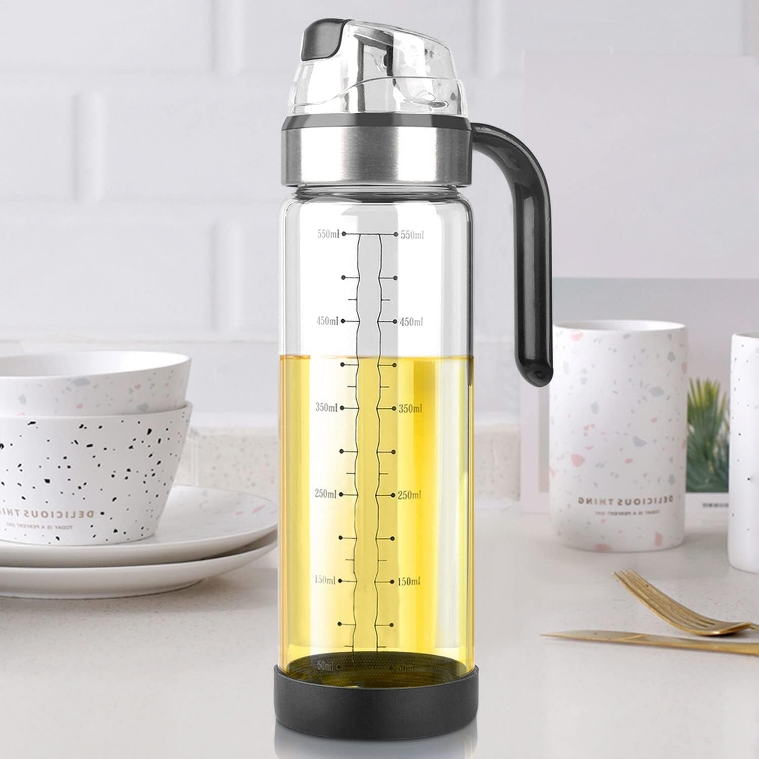 Sticla de ulei etansa cu deschidere inchidere, Flippy, Dispenser de ulei de bucatarie, Sos de soia, Otet, 500 ml,