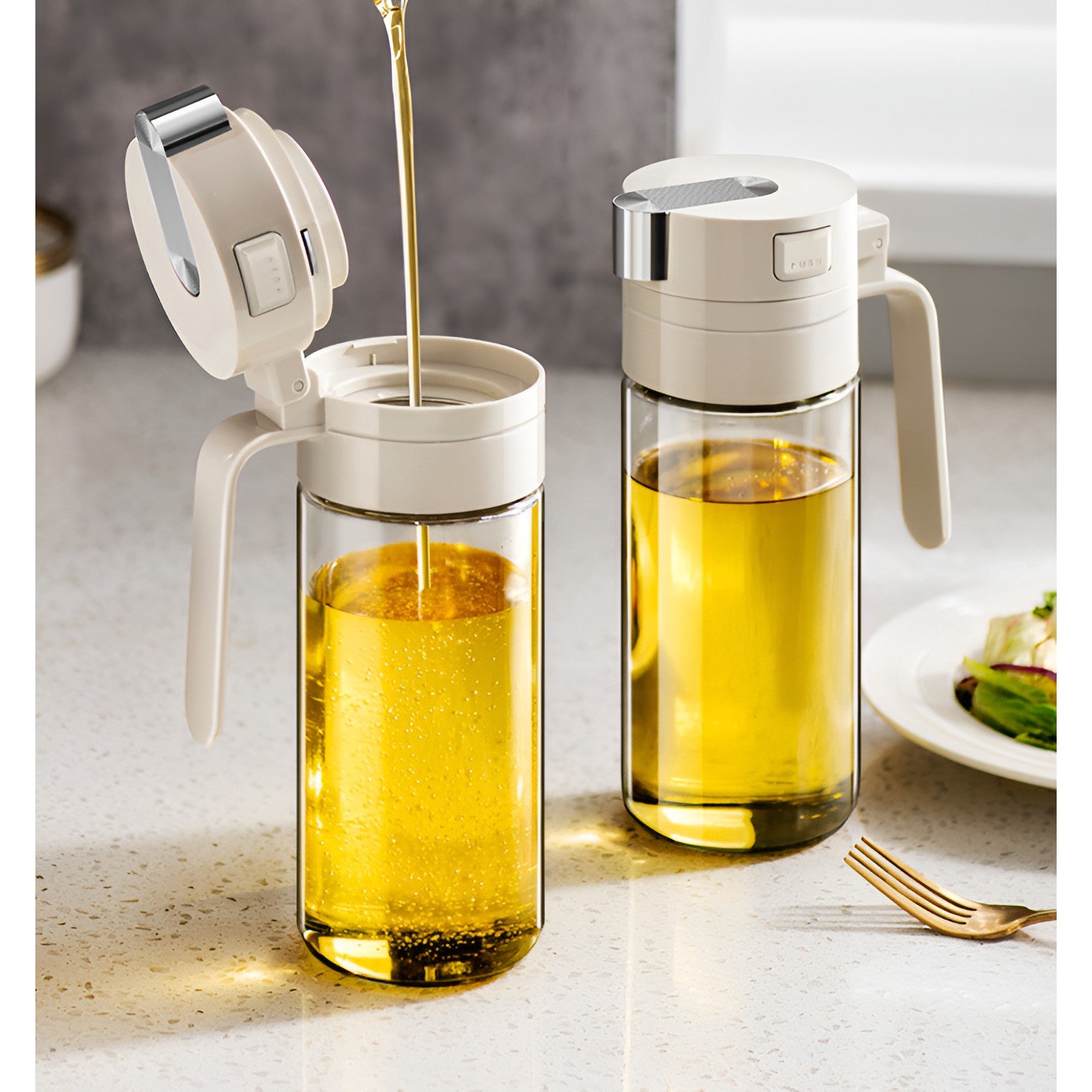 Dispenser pentru Ulei, Flippy, Deschidere si Inchidere Automata a Rezervorul, cu Inductie Gravitationala, 550 ml,