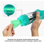 Sticla portabila 4 in 1 Flippy, pentru caini si pisici, cu 3 compartimente + lopetica, 300ml, apa, hrana, pungi