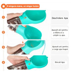 Sticla portabila 4 in 1 Flippy, pentru caini si pisici, cu 3 compartimente + lopetica, 300ml, apa, hrana, pungi