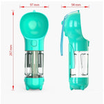 Sticla portabila 4 in 1 Flippy, pentru caini si pisici, cu 3 compartimente + lopetica, 300ml, apa, hrana, pungi