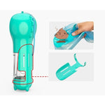 Sticla portabila 4 in 1 Flippy, pentru caini si pisici, cu 3 compartimente + lopetica, 300ml, apa, hrana, pungi