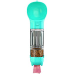 Sticla portabila 4 in 1 Flippy, pentru caini si pisici, cu 3 compartimente + lopetica, 300ml, apa, hrana, pungi