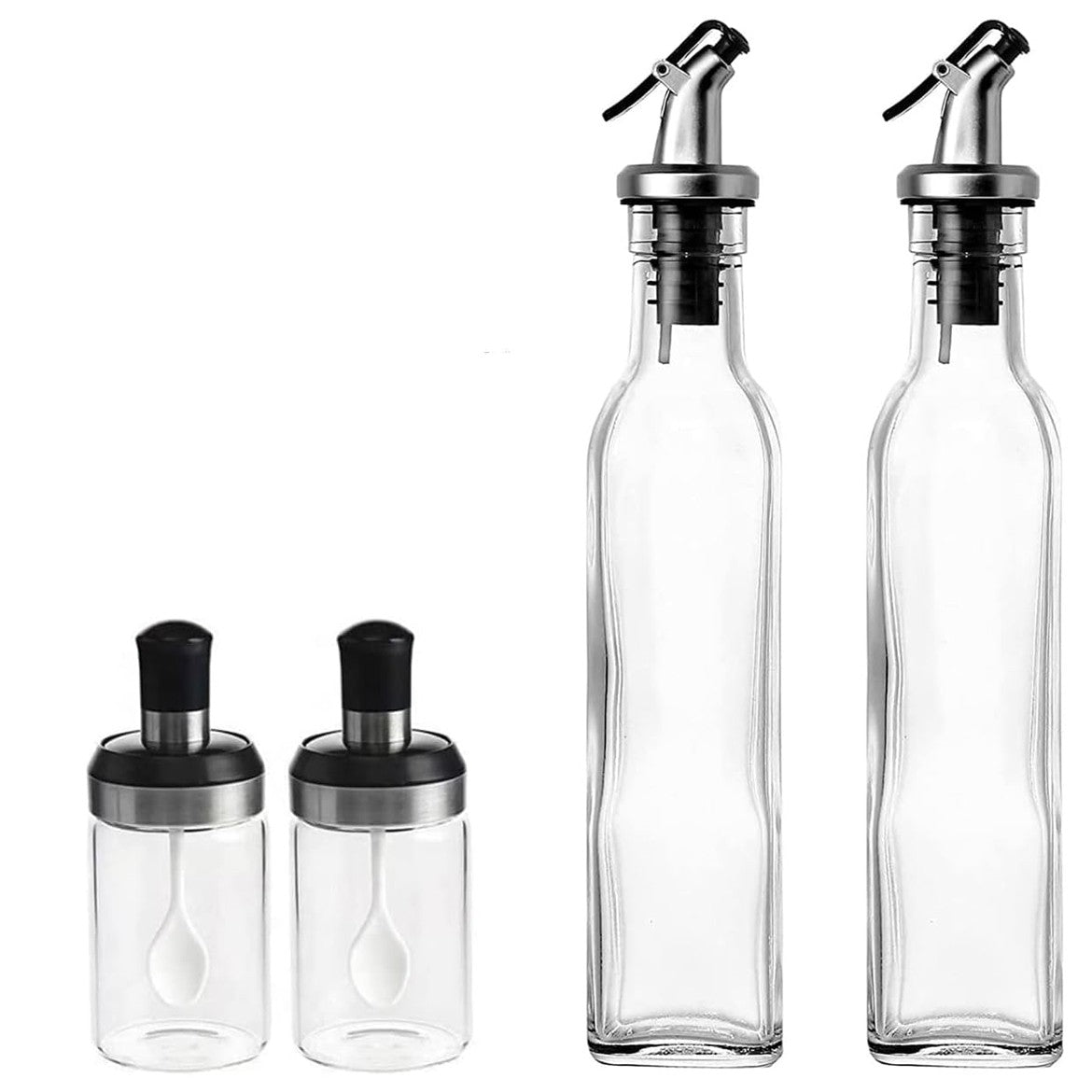 Sticle si Borcane de Ulei de Masline, Flippy, Dozator Set 4 Bucati, 2 Sticle cu Dispenser 500 ml/buc, 2 Borcane pentru