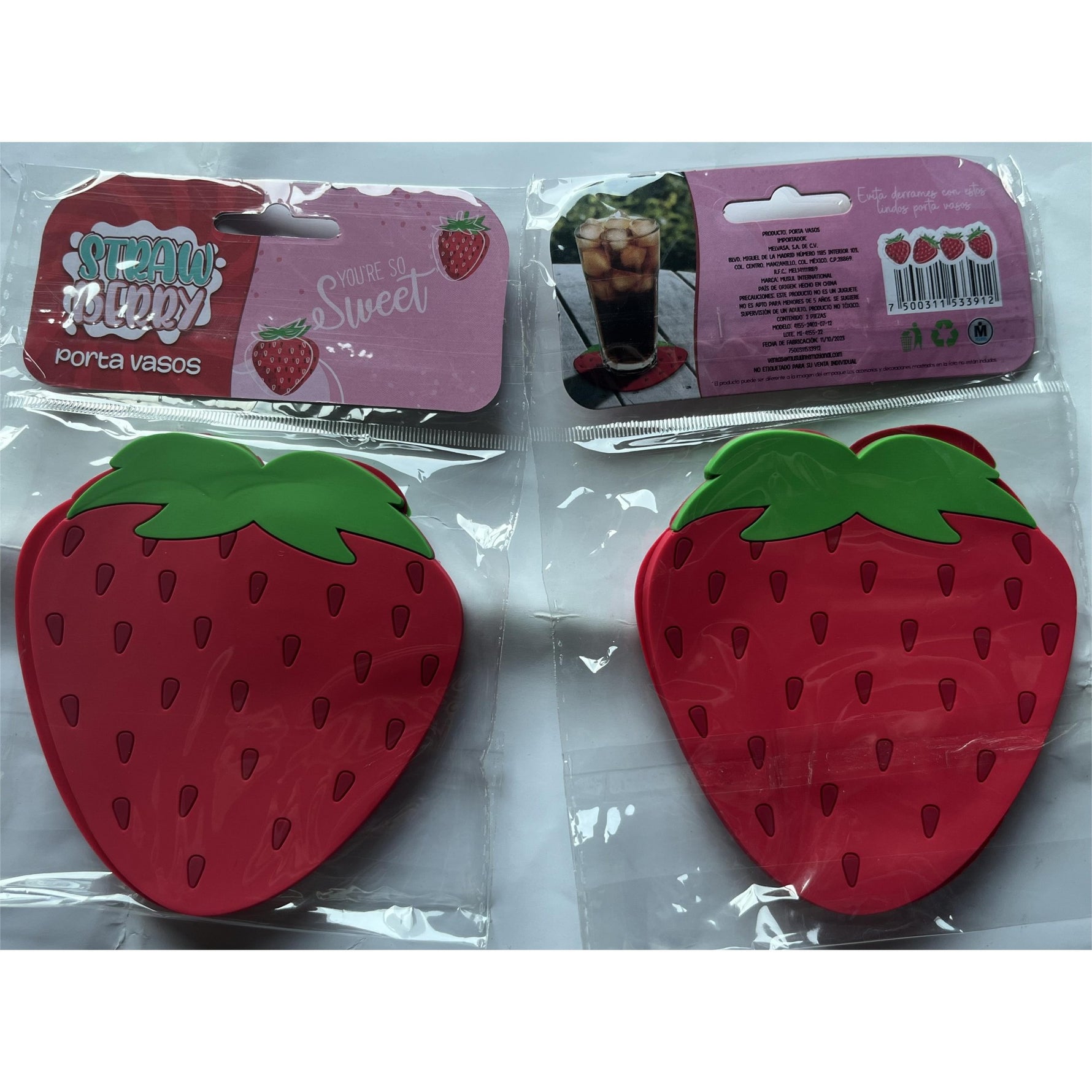 Suport pentru Pahar, Flippy, Model Capsuna, din PVC, 10 x 12 cm, Rezistent la Caldura, Rosu