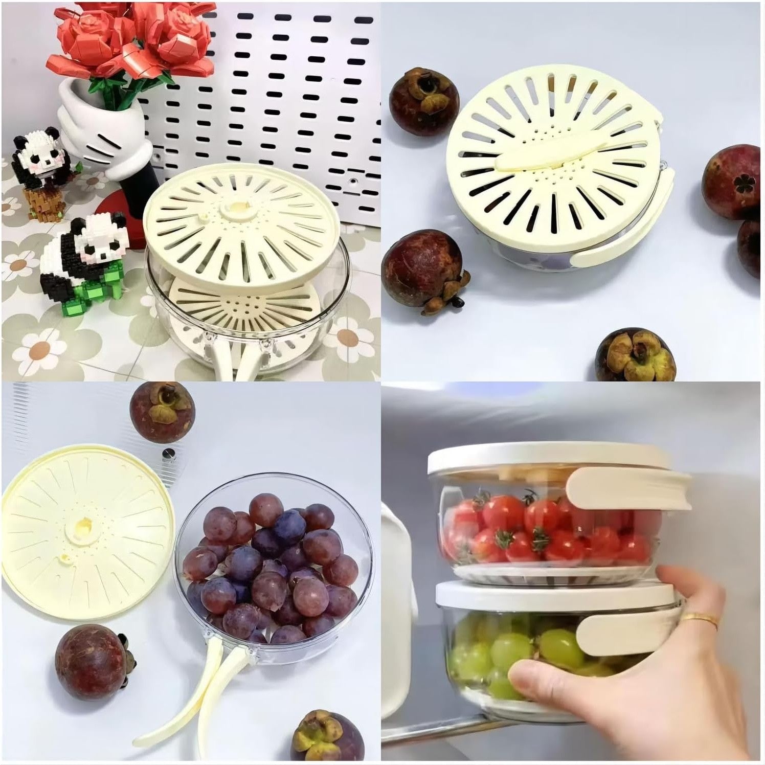 Strecuratoare 2 in 1 pentru Fructe si Legume, Flippy, Cos de Scurgere si Cutie de Depozitare, 15.5 x 8.3 cm, din PP, cu