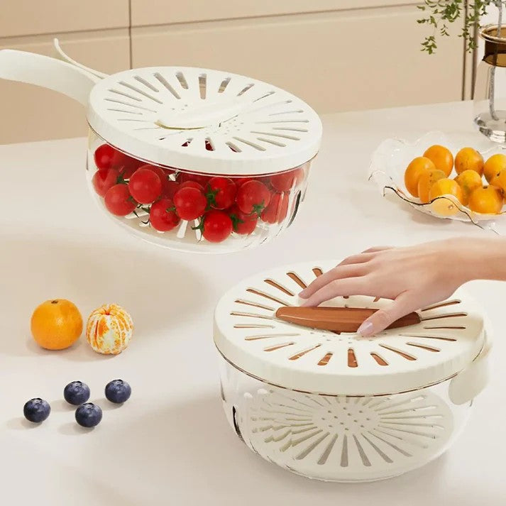 Strecuratoare 2 in 1 pentru Fructe si Legume, Flippy, Cos de Scurgere si Cutie de Depozitare, 15.5 x 8.3 cm, din PP, cu