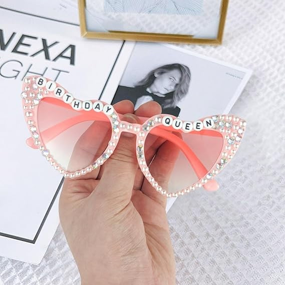 Ochelari Decorativi, Flippy, Model Birthday Queen, cu Perle si Pietre, pentru Aniversari, din PC, 15.3 x 5.7 x 14.5 cm,