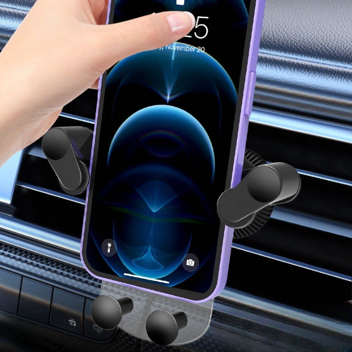 Suport Auto de Telefon, Flippy, pentru Ventilatie, din ABS, cu Clipsuri, Rotativ, 12x9.5x12 cm, Negru-Transparent