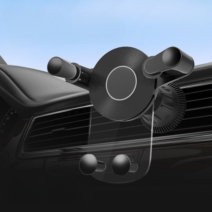 Suport Auto de Telefon, Flippy, pentru Ventilatie, din ABS, cu Clipsuri, Rotativ, 12x9.5x12 cm, Negru-Transparent
