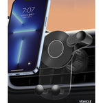 Suport Auto de Telefon, Flippy, pentru Ventilatie, din ABS, cu Clipsuri, Rotativ, 12x9.5x12 cm, Negru-Transparent