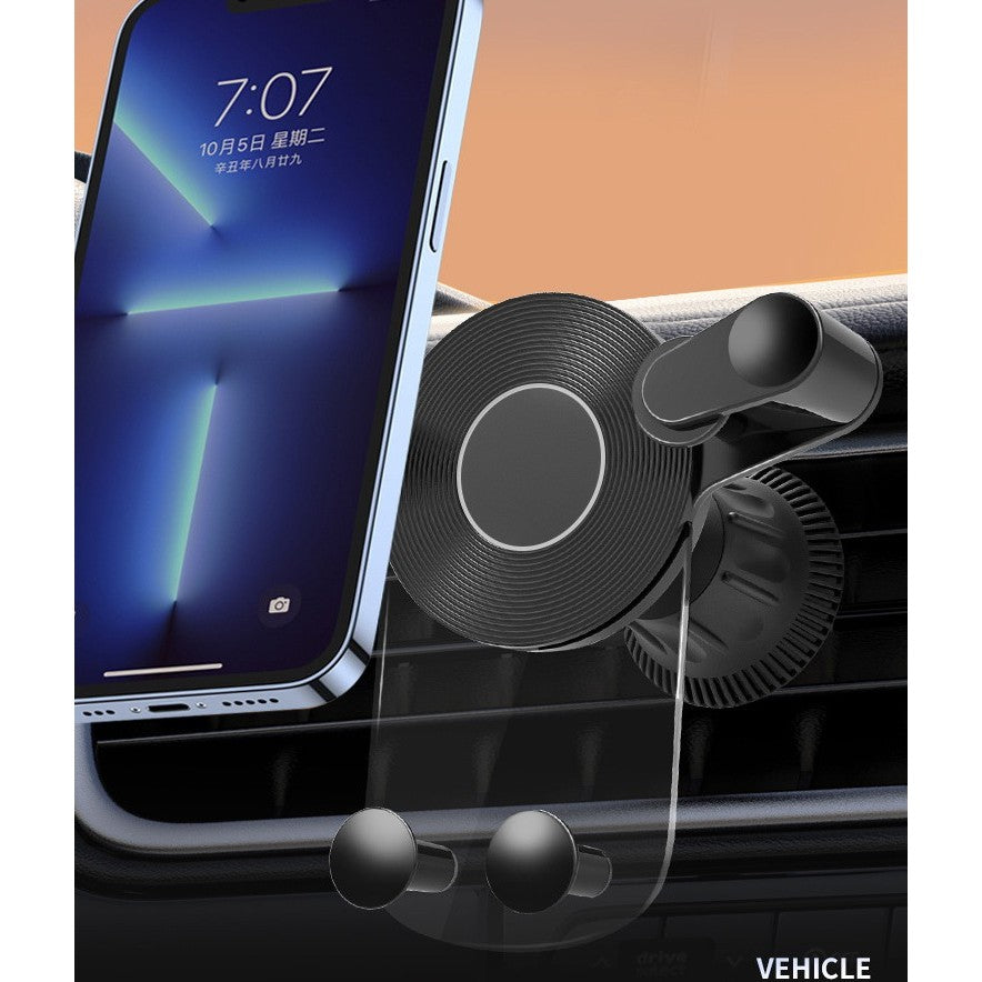 Suport Auto de Telefon, Flippy, pentru Ventilatie, din ABS, cu Clipsuri, Rotativ, 12x9.5x12 cm, Negru-Transparent
