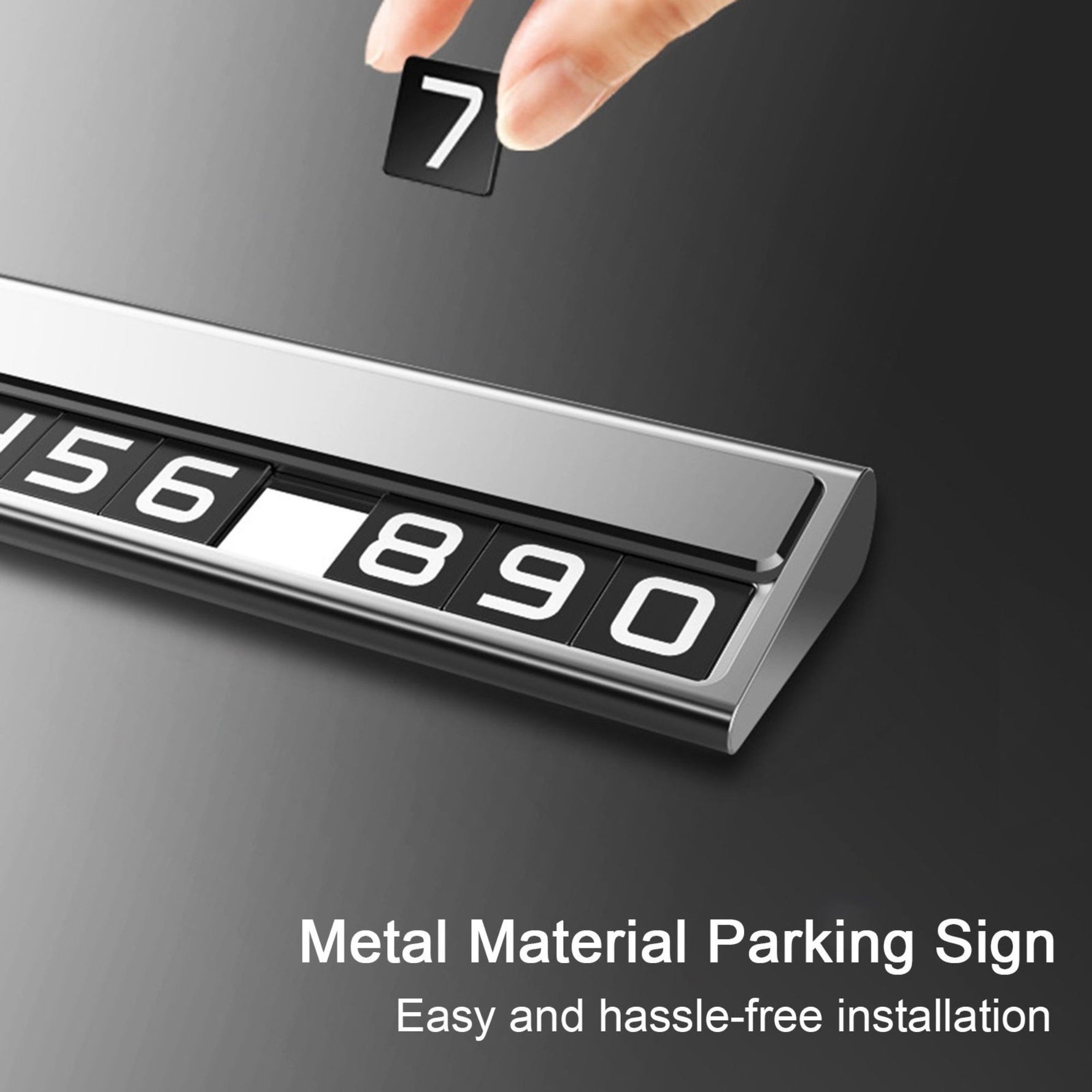 Suport Auto Numar Telefon Parcare, Flippy, Design Metalic cu Capac, Afisaj Ascuns Rabatabil, Cifre Magnetice