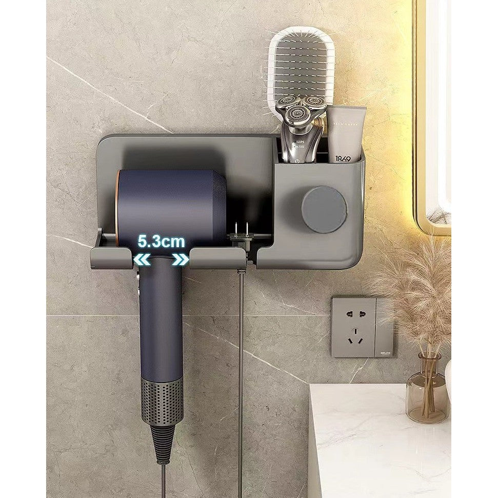 Suport de Baie, Flippy, pentru Uscator de Par, cu Organizator Dublu, din Plastic, Aplicare cu Suport Adeziv, 23 x 8.8 x