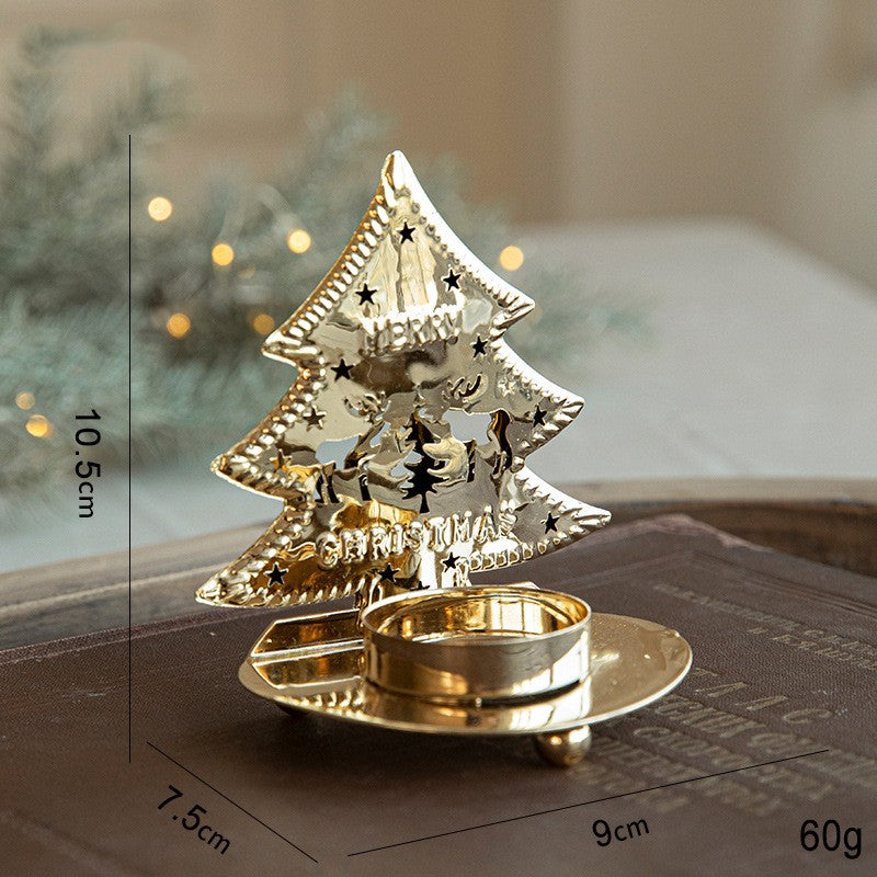 Suport Decorativ pentru Lumanare de Craciun, Flippy, Model Brad Auriu din Art Metal, pentru Masa fara Agatare, 10.5 x 9