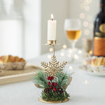 Suport Decorativ pentru Lumanare de Craciun, Flippy, Ornament pentru Lumanare, Model Fulg de Nea Auriu cu Crengute de
