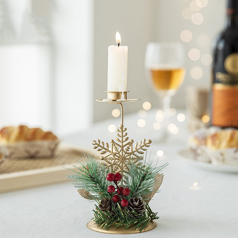 Suport Decorativ pentru Lumanare de Craciun, Flippy, Ornament pentru Lumanare, Model Fulg de Nea Auriu cu Crengute de