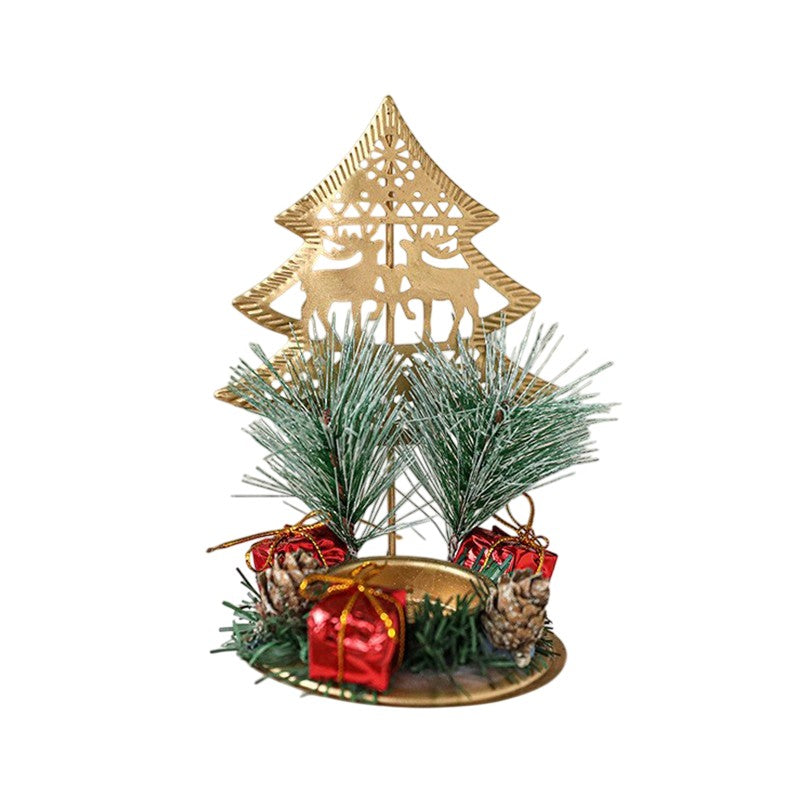 Suport Decorativ pentru Lumanare de Craciun, Flippy, Ornament pentru Lumanare pe Masa, Model Brad cu Reni si Crengute