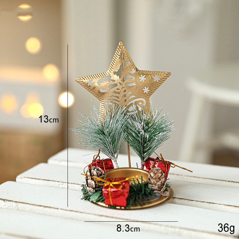 Suport Decorativ pentru Lumanare de Craciun, Flippy, Ornament pentru Lumanare pe Masa, Model Stea cu Clopotei si