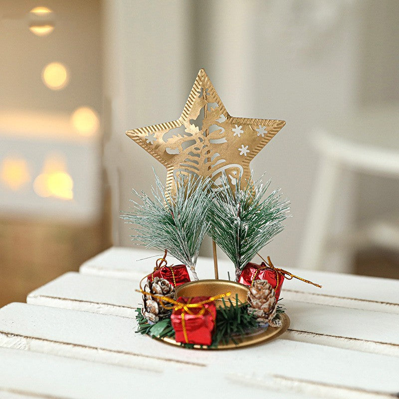 Suport Decorativ pentru Lumanare de Craciun, Flippy, Ornament pentru Lumanare pe Masa, Model Stea cu Clopotei si