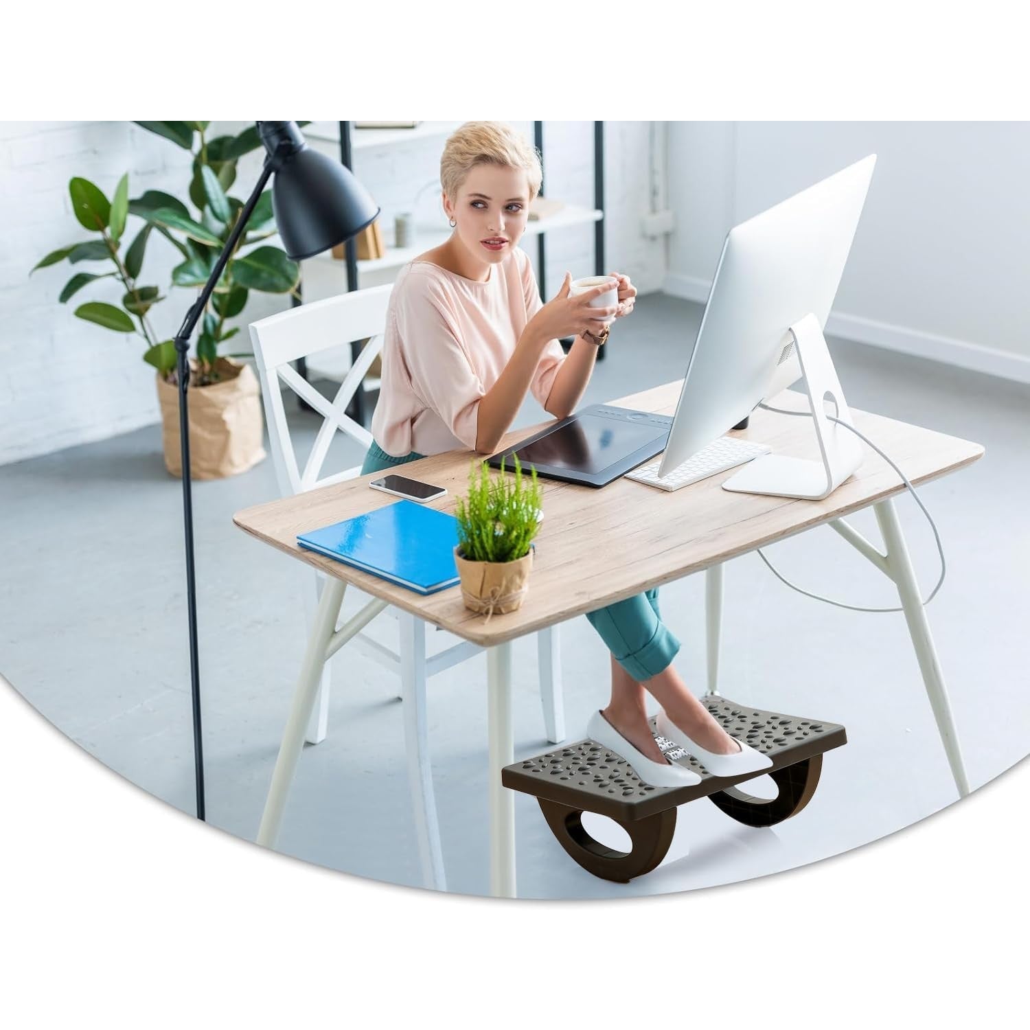 Suport Ergonimic pentru Picioare, Flippy, Plastic, cu Role de Masaj pentru Talpi, pentru Birou, Usor de Transportat,