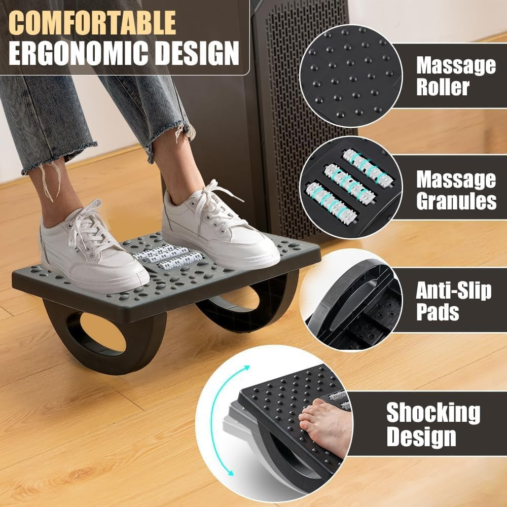 Suport Ergonimic pentru Picioare, Flippy, Plastic, cu Role de Masaj pentru Talpi, pentru Birou, Usor de Transportat,