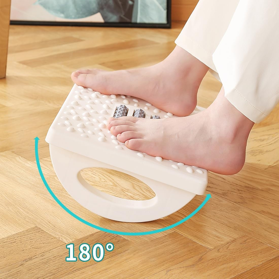 Suport Ergonimic pentru Picioare, Flippy, Plastic, cu Role de Masaj pentru Talpi, pentru Birou, Usor de Transportat,
