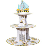 Etajera pentru Prajituri, Flippy, din Carton, 3 Nivele, 16/22/29 cm Diametru, Inaltime 38 cm, Tema Utilaje de Santier,