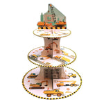Etajera pentru Prajituri, Flippy, din Carton, 3 Nivele, 16/22/29 cm Diametru, Inaltime 38 cm, Tema Utilaje de Santier,