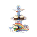 Etajera pentru Prajituri, Flippy, din Carton, 3 Nivele, 16/22/29 cm Diametru, Inaltime 38 cm, Tema Unicorni, Multicolor