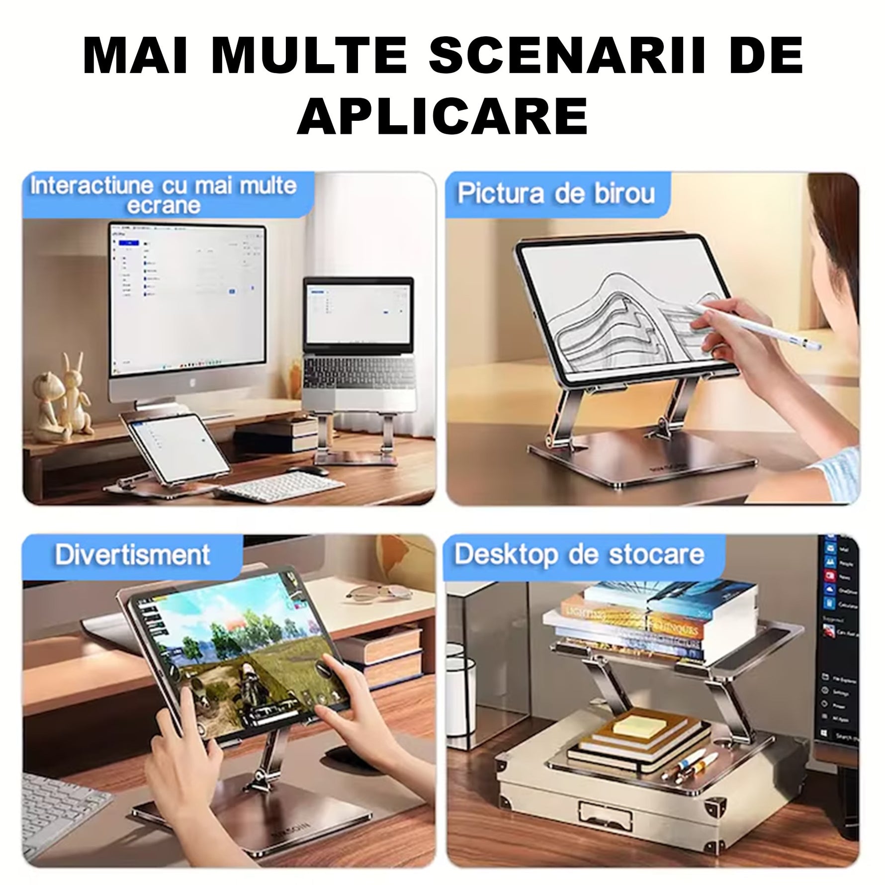 Stand Laptop si Tableta, Flippy, Suport Laptop Ergonomic, Pliabil, Ajustabil pe Inaltime, Portabil, Anti Alunecare,