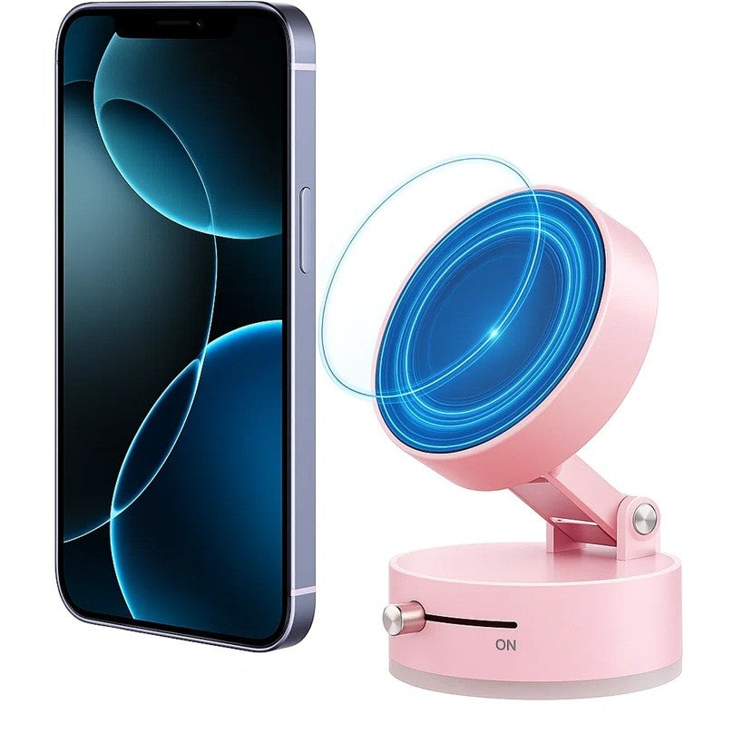 Suport Magnetic Auto pentru Telefon, Flippy, cu Ventuza, Pliabil și Retractabil, Fixare prin Vid și Magnet, Rotativ