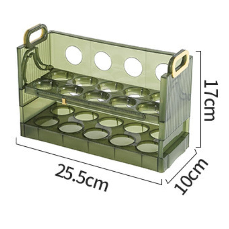 Suport Organizator pentru Oua, Flippy, pentru Frigider, Verde transparent, Capacitate 20 oua, Doua straturi, cu Data de