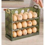 Suport Organizator pentru Oua, Flippy, pentru Frigider, Verde transparent, Capacitate 30 oua, Trei straturi, cu Data de