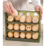 Suport Organizator pentru Oua, Flippy, pentru Frigider, Verde transparent, Capacitate 30 oua, Trei straturi, cu Data de