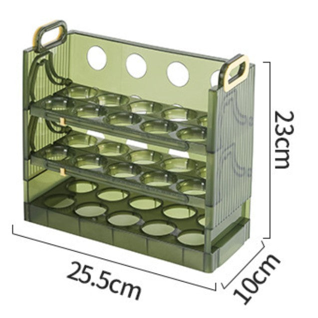 Suport Organizator pentru Oua, Flippy, pentru Frigider, Verde transparent, Capacitate 30 oua, Trei straturi, cu Data de
