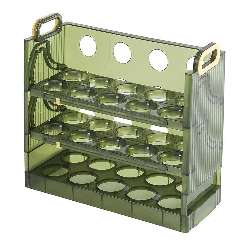 Suport Organizator pentru Oua, Flippy, pentru Frigider, Verde transparent, Capacitate 30 oua, Trei straturi, cu Data de
