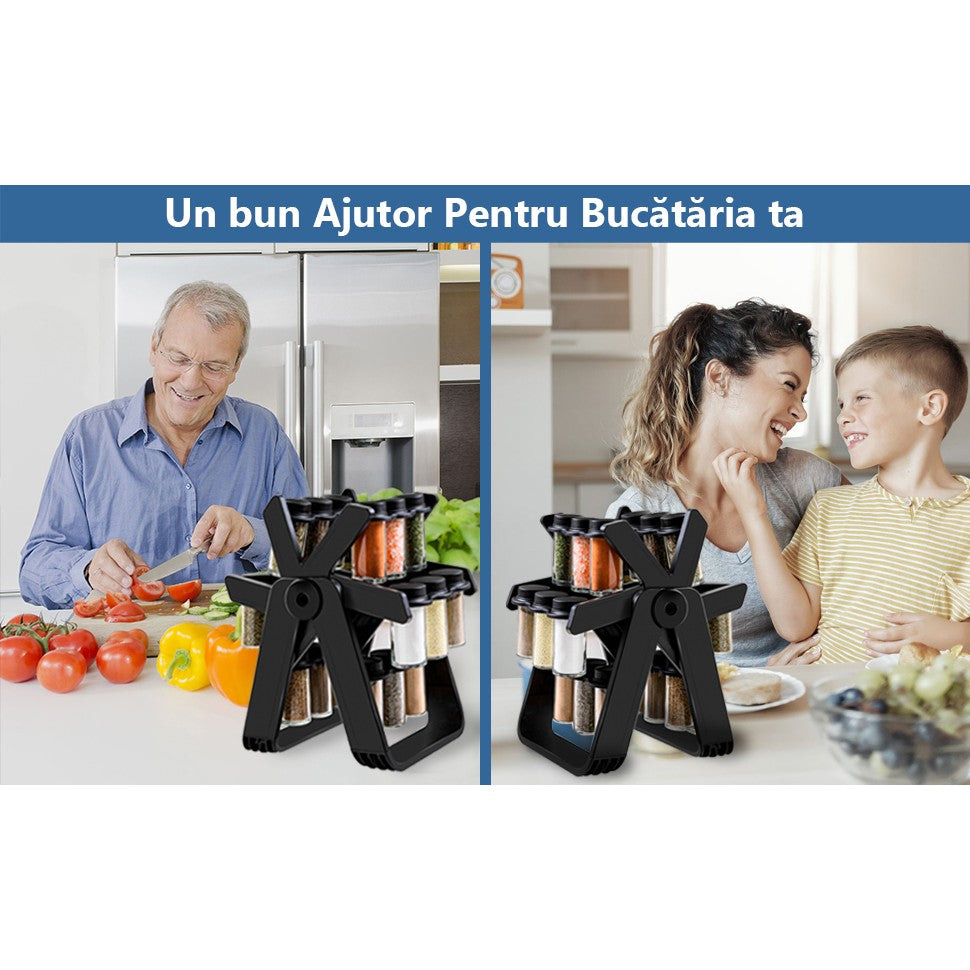 Suport Pentru Condimente Rotativ, Flippy, Multifunctional, Pivotant 360°, Portabil, Usor de Montat, 34x23 cm,