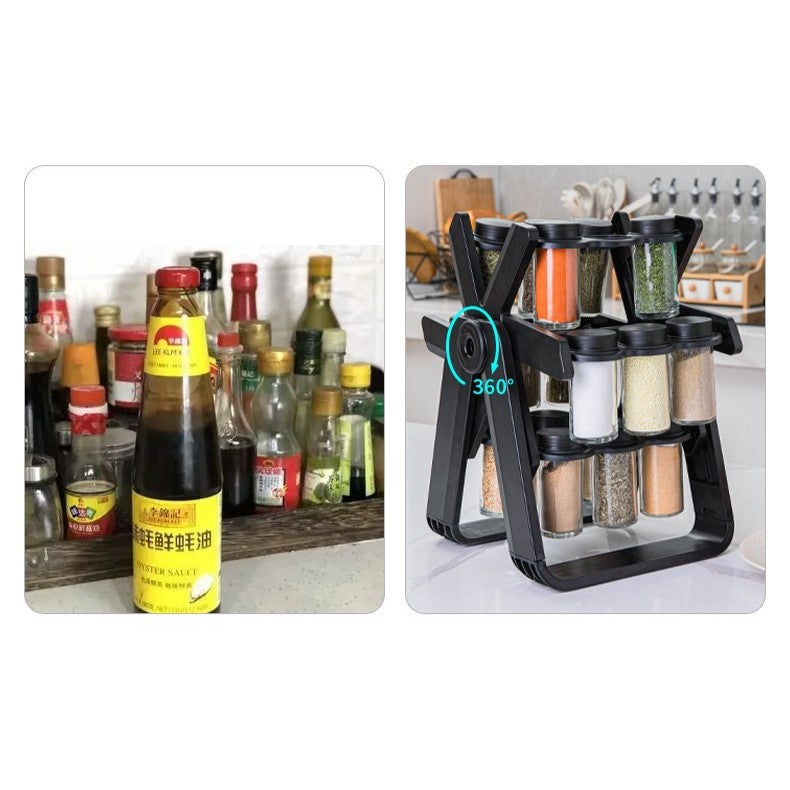 Suport Pentru Condimente Rotativ, Flippy, Multifunctional, Pivotant 360°, Portabil, Usor de Montat, 34x23 cm,