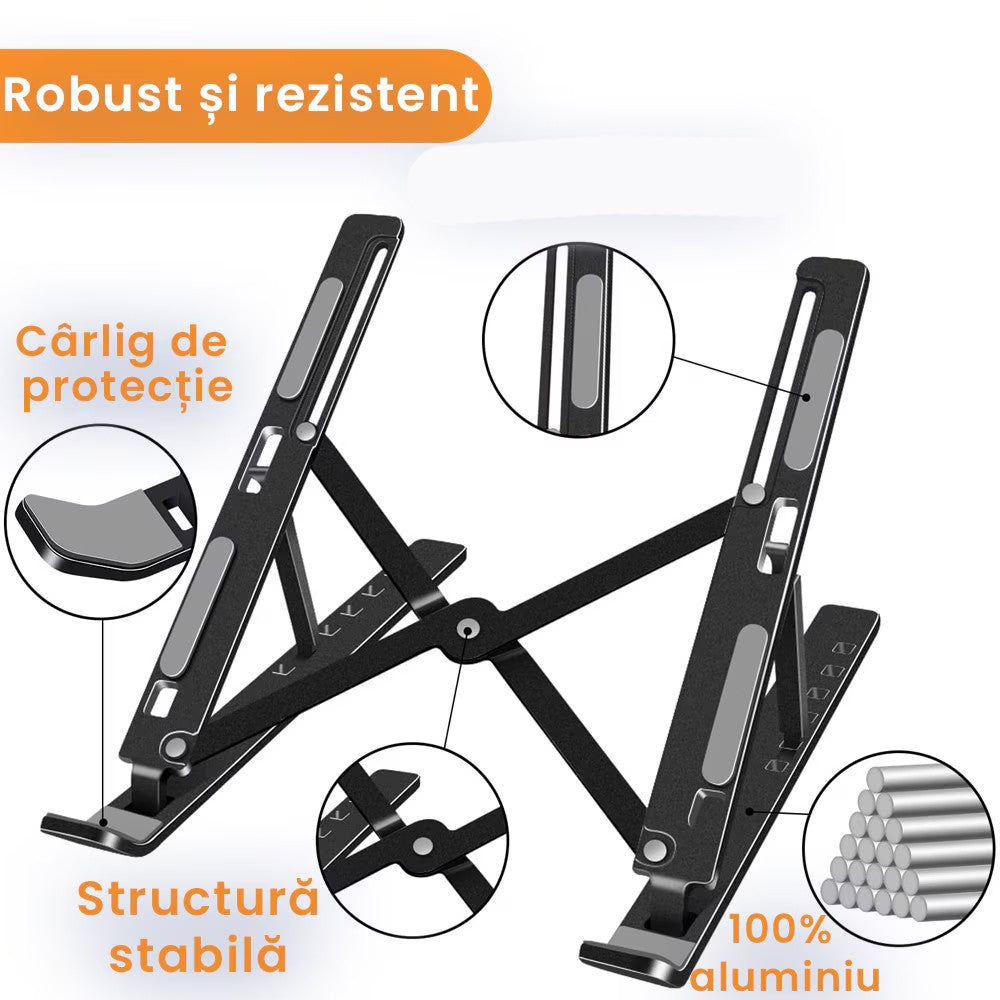 Suport pentru Laptop, Flippy, Suport Portabil Pliabil, Universal Reglabil Suspendat pentru Tableta, din Aliaj si ABS,