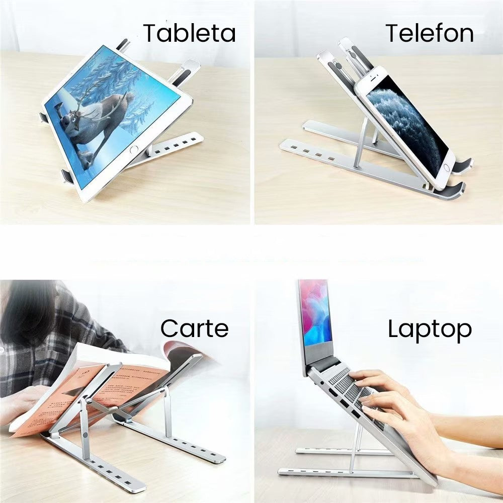 Suport pentru Laptop, Flippy, Suport Portabil Pliabil, Universal Reglabil Suspendat pentru Tableta, din Aliaj si ABS,