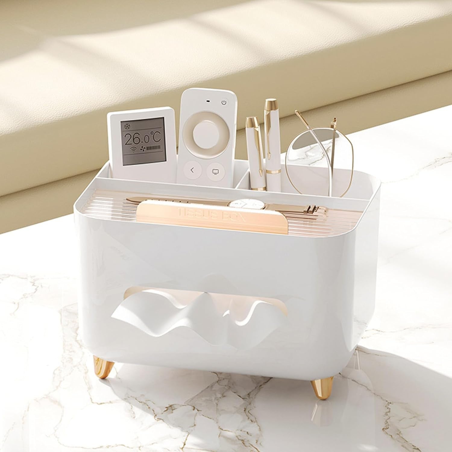 Suport pentru Servetele, Flippy, Cutie Multifunctionala, Design Minimalist, ABS, cu Suport pentru Obiectele Personale,