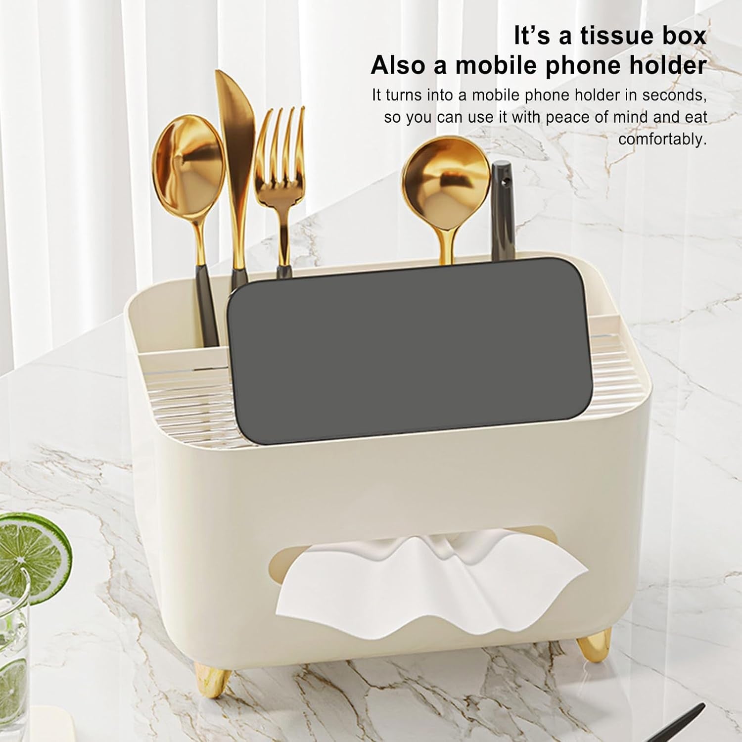 Suport pentru Servetele, Flippy, Cutie Multifunctionala, Design Minimalist, ABS, cu Suport pentru Obiectele Personale,