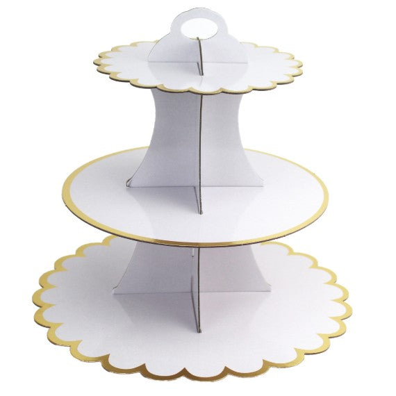 Etajera pentru Prajituri, Flippy, din Carton, 3 Nivele, 16/22/29 cm Diametru, Inaltime 38 cm, Alb