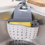 Suport Scurgere pentru Burete si Laveta de Vase Bucatarie, Flippy, Albastru, Curea Reglabila, Plastic Flexibil, 15x 5x